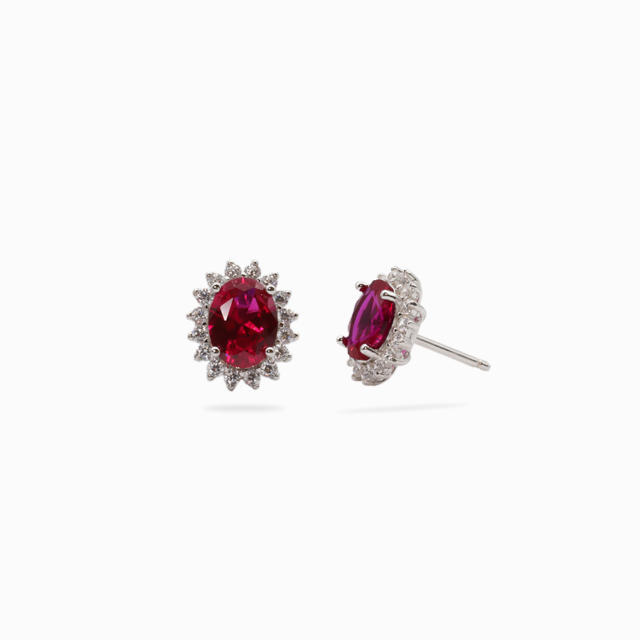 Ruby oval flower earrings