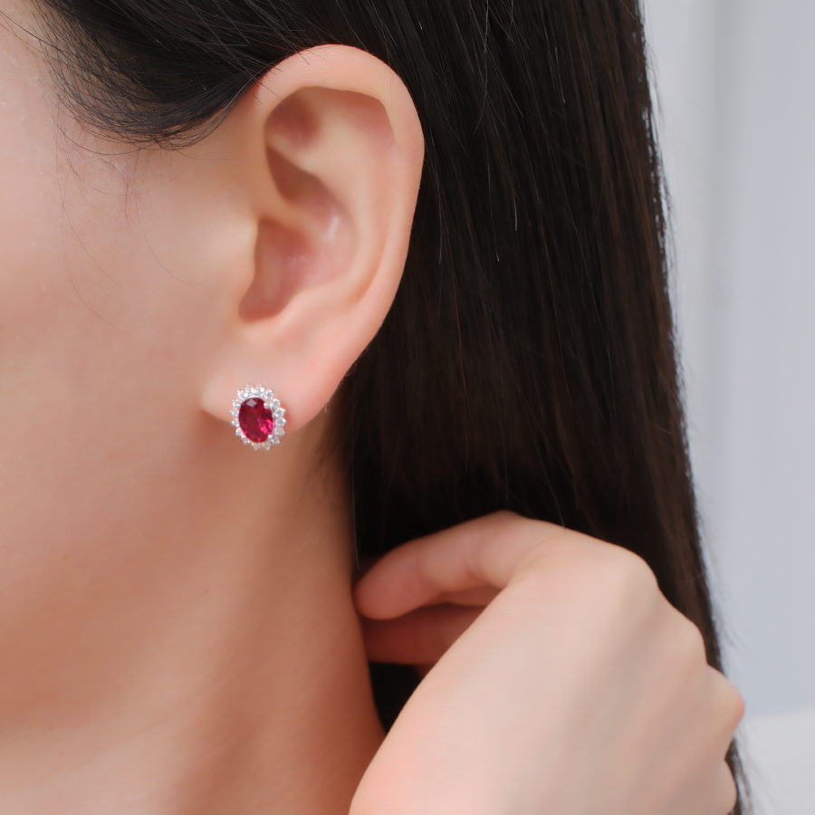 Ruby oval flower earrings
