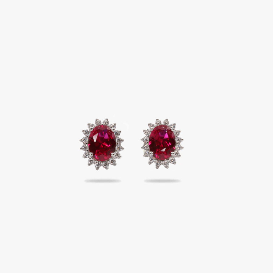Ruby oval flower earrings