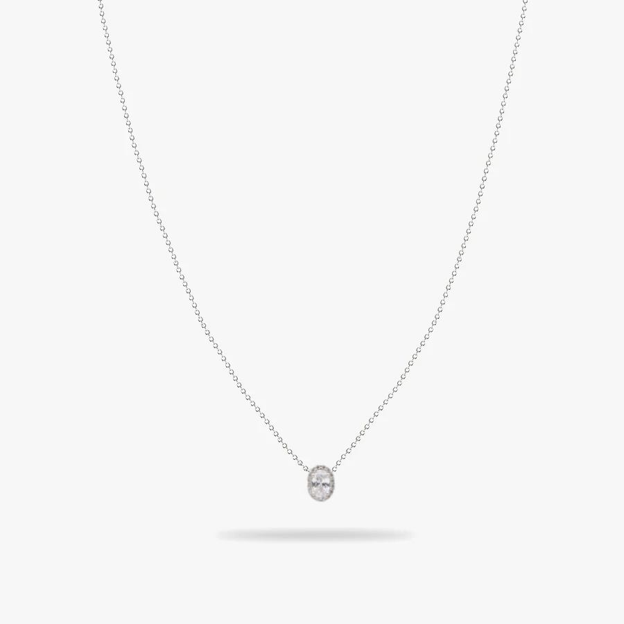 oval crystal silver necklace